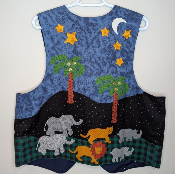 Vintage Handmade Noah Ark Animal 3D Patchwork Open Front Vest XL - Picture 2 of 9